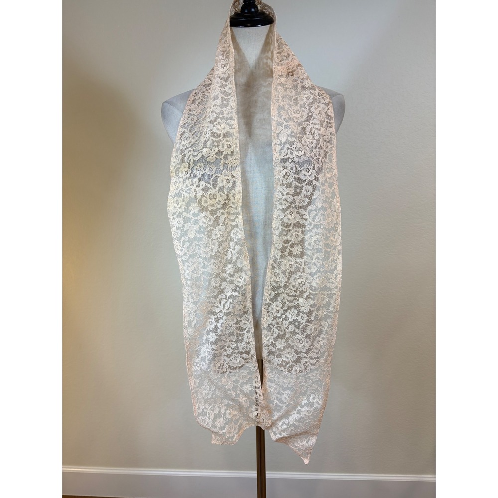Vtg 50s Lace Top Scarf Slip Set S Pink 3pc Ensemble Romantic Formal cocktail - Picture 13 of 14